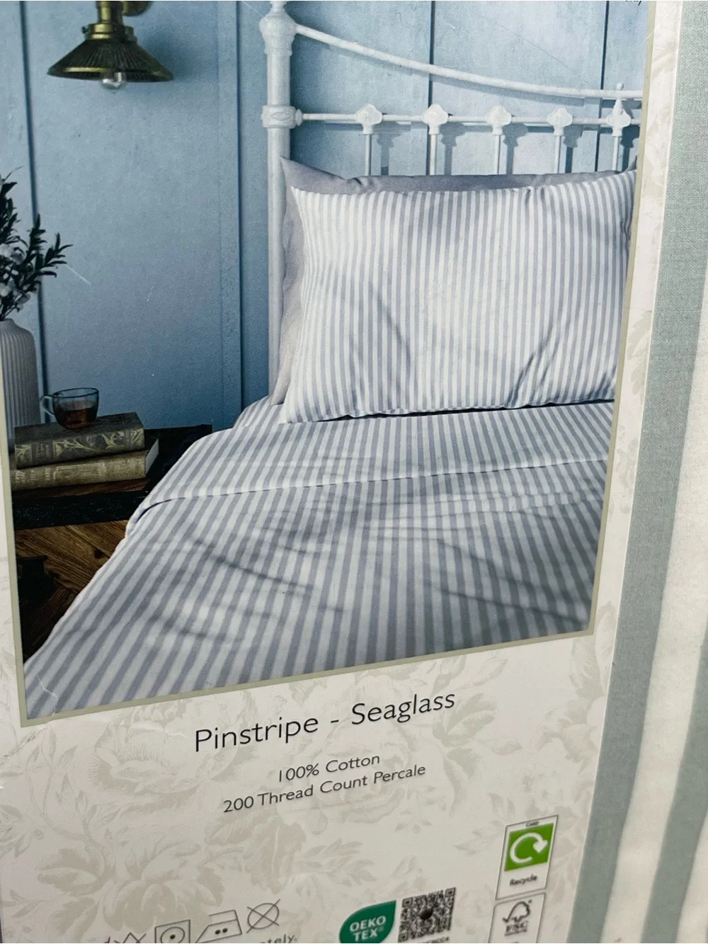 Seaglass Pinstripe Bedding Sheet Seaglass cabbages and roses king size